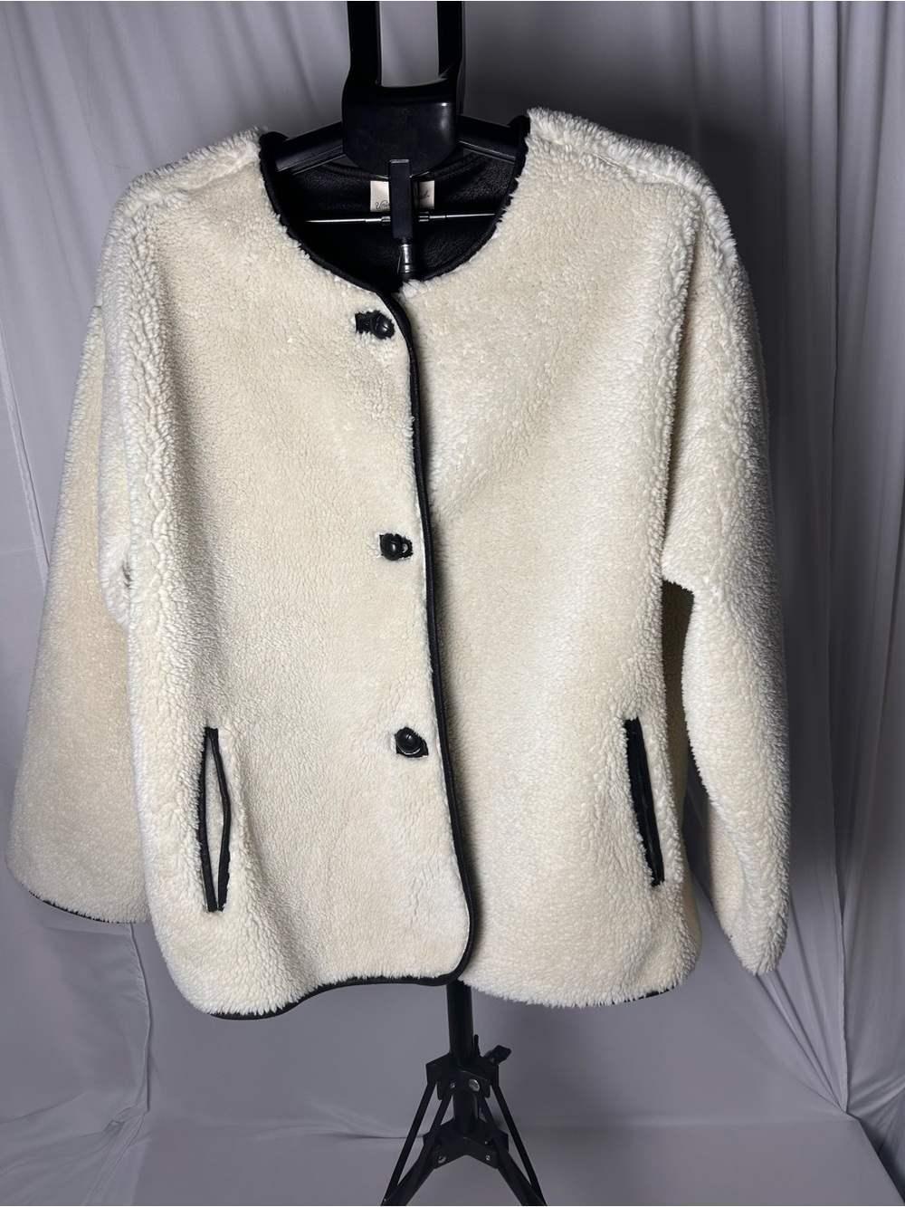 Universal Thread Cream Sherpa Jacket with Black Trim